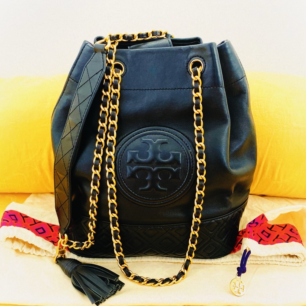 Tory Burch Fleming Bucket Handbag, Lamb Leather